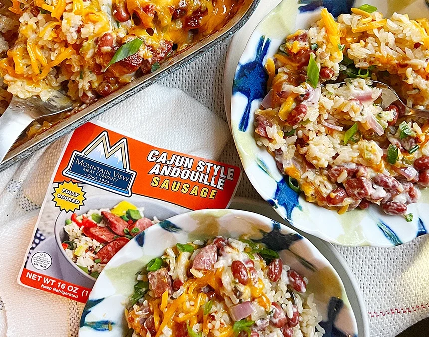 Creamiest Rice & Beans Bake with Andouille Sausage