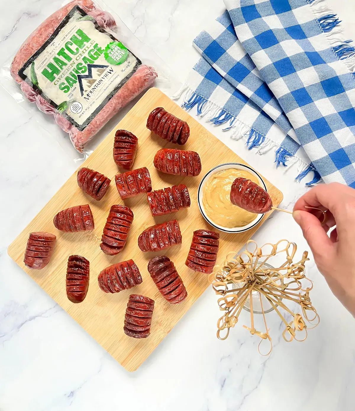 Hasselback Green Chile Sausage Bites