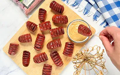 Easy Hasselback Green Chile Sausage Bites