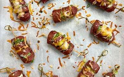 Hasselback Queso Sausages — Thanksgiving Appetizer