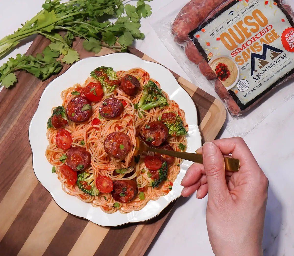 Queso sausage angel hair pasta