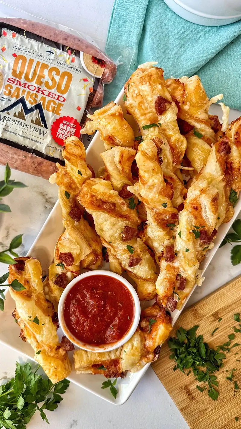Cheesy Sausage Puff Pastry Pizza Twists